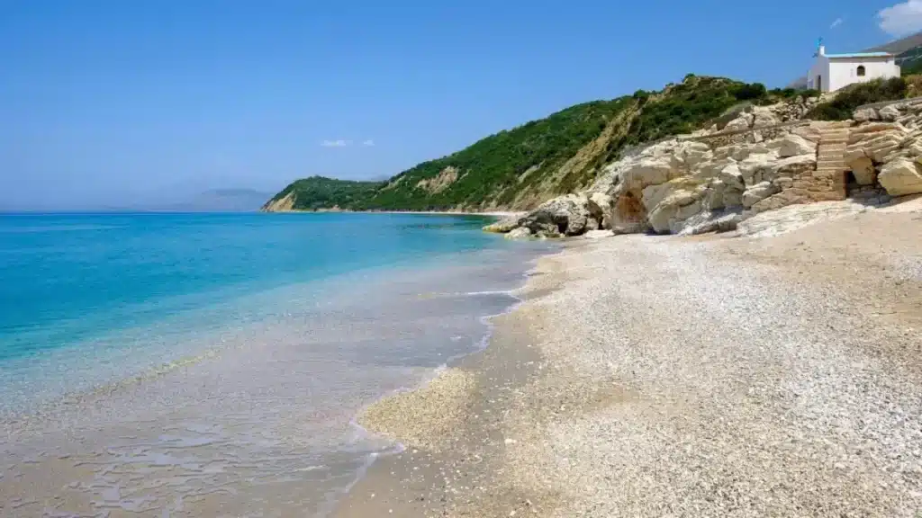 A view of a sandy beach in Albania