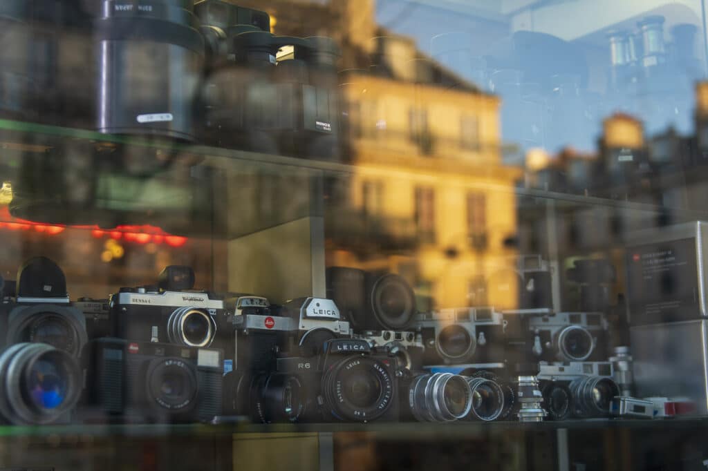 A view of cameras and Paris city from the store