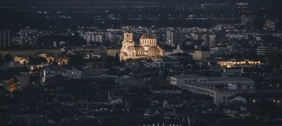 night view of Sofia Bulgaria