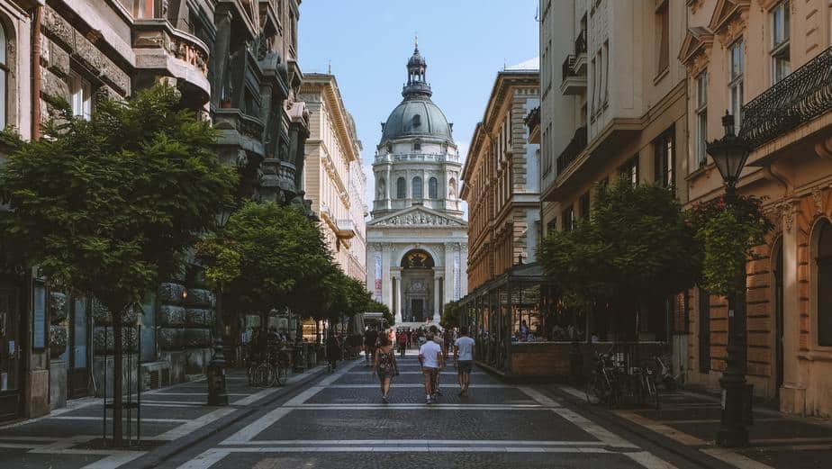 people walking in the street of St. Stephen's Basilica -Budapest Hungary