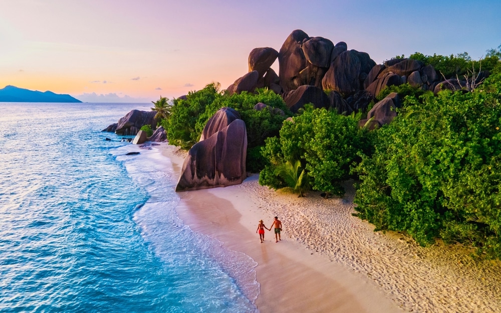 Anse Source D'argent Beach La Digue Island Seyshelles Drone Aerial