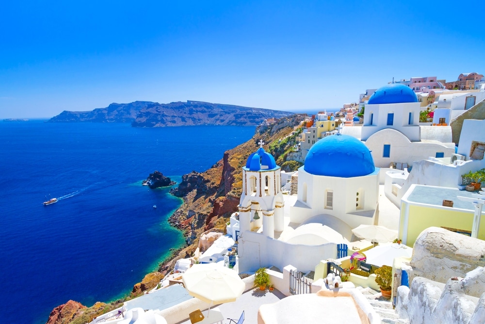 View Of Oia Town And Aegean Sea In Santorini Island