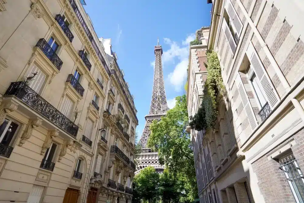 th arrondissement paris and a glimpse of eiffel tower