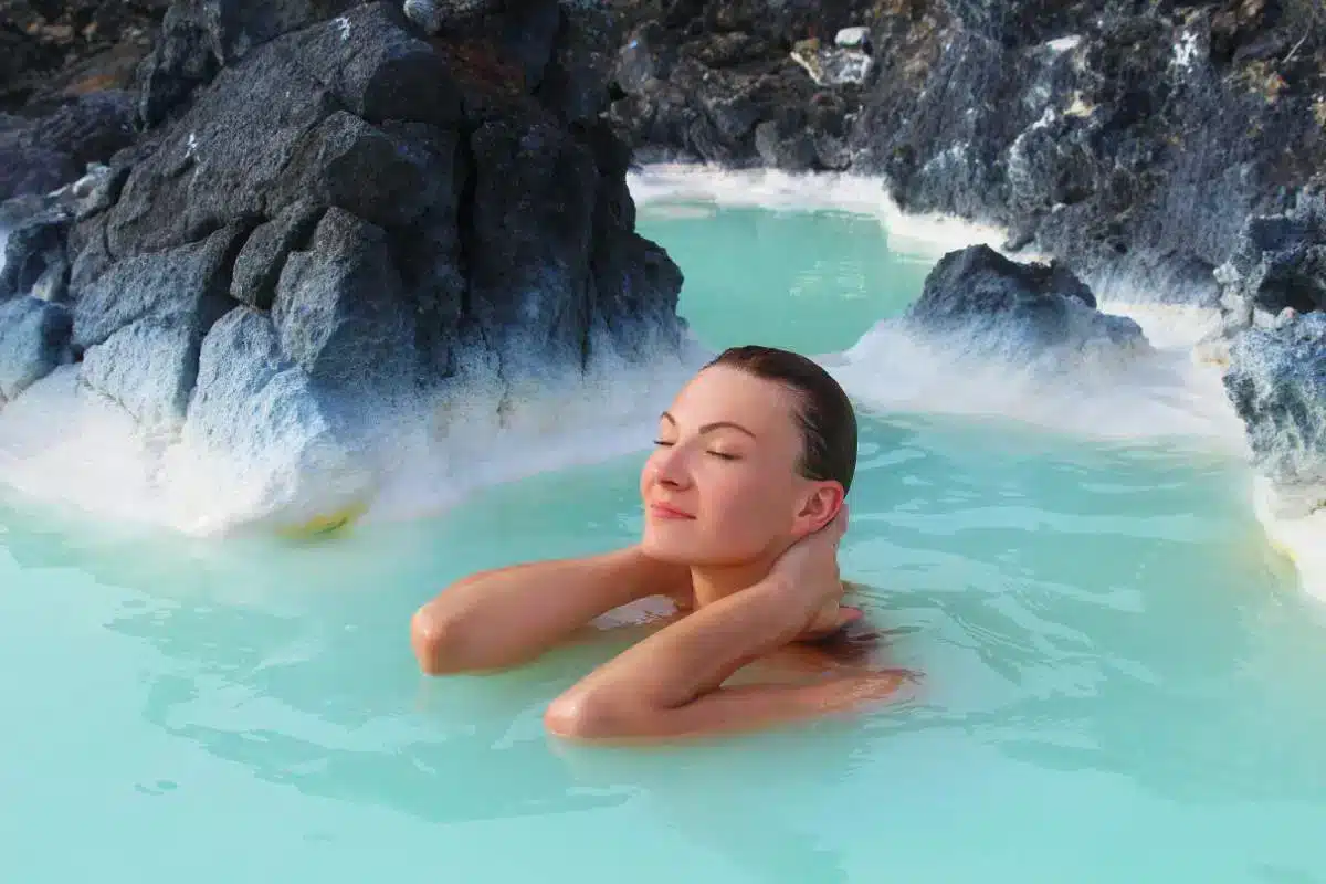 women is in the hot natural spring iceland