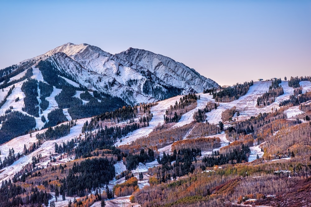 Aerial High Angle View Of Ski Resort Town City Of