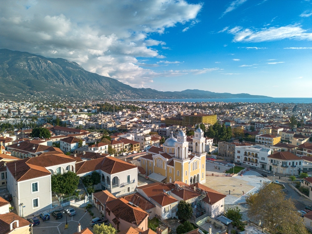 Aerial View Over The Old Historical Center Of Kalamata Seaside