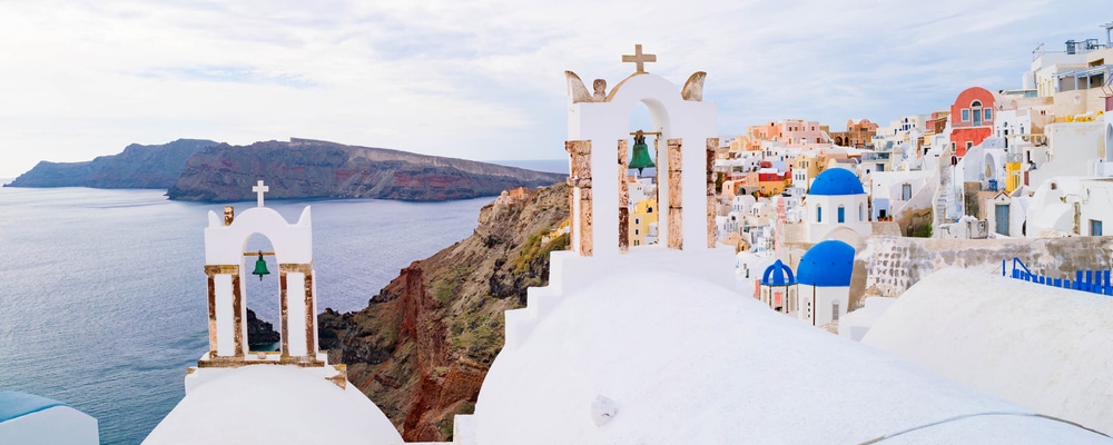 Panorama Of The Town Of Oia Santorini Island Greece